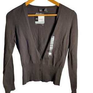 NWT Mossimo Cardigan Sweater Sz M Brown V-neck Fitted Classic Basic Capsule
